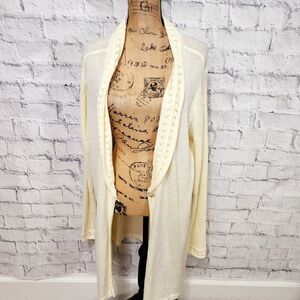 Womens open cardigan sweater Top plus Sz 2X long sleeve beige knit ACL